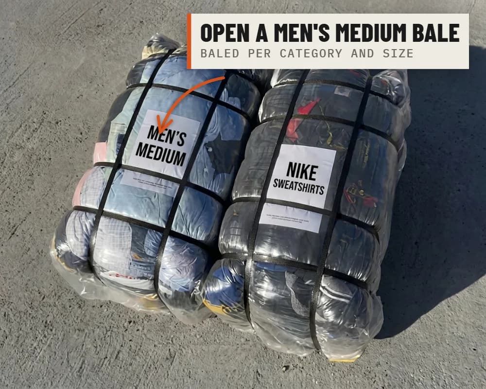 Two bales labelled men's medium and Nike sweatshirts