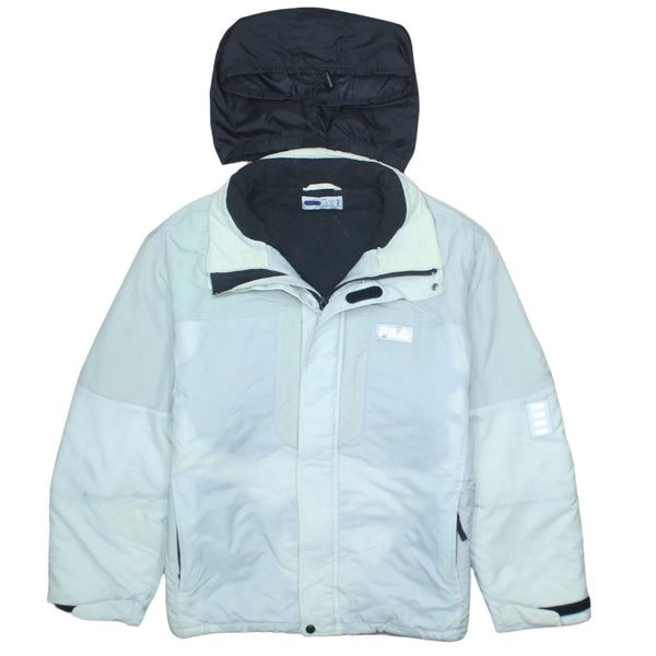 Vintage Fila 90's Black Hooded Full Zip Windbreaker Jacket Large