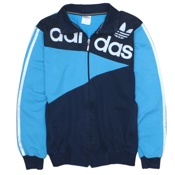 Adidas 90's Vintage Spellout Full Zip Up Sweatshirt Medium Blue