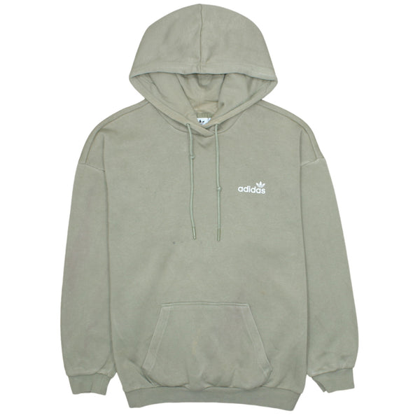 Adidas 90's Khaki Green Hoodie Small, Drawstring Pockets Pullover