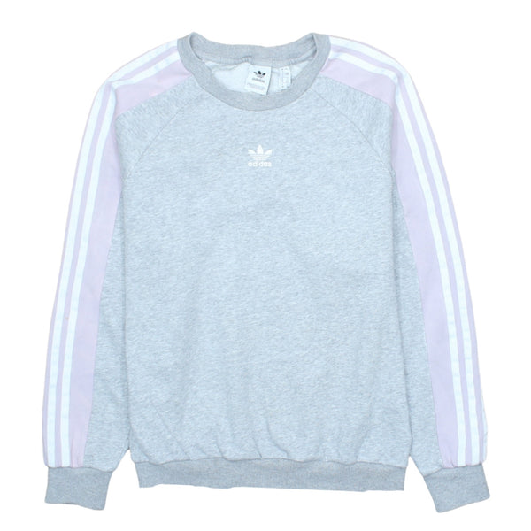 Adidas Vintage 90's Grey Striped Sleeve Crew Neck Sweatshirt Medium