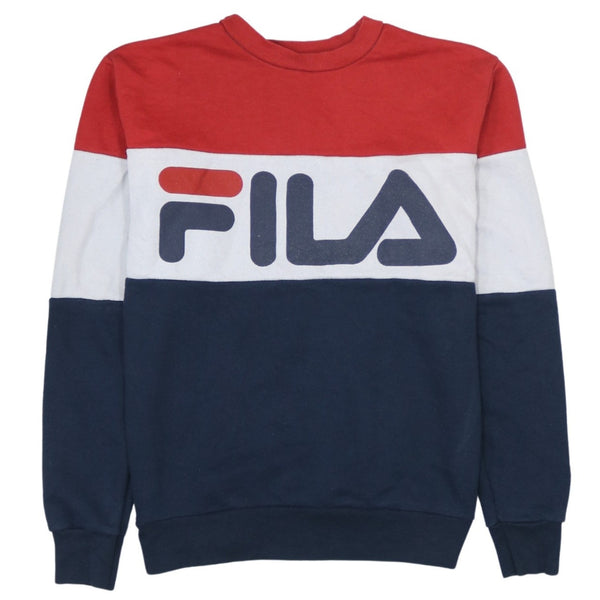 90s Fila Spellout Crew Neck Sweatshirt Navy Blue Medium