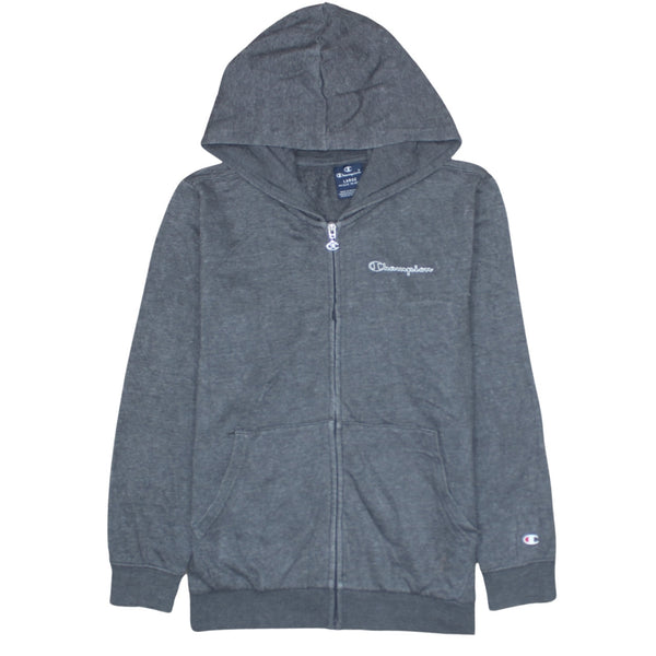 Champion 90's Drawstring Pockets Full Zip Up Hoodie Large Grey