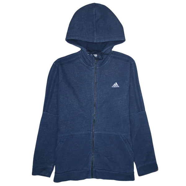 Adidas 90's Striped Sleeve Full Zip Up Hoodie Large Navy Blue