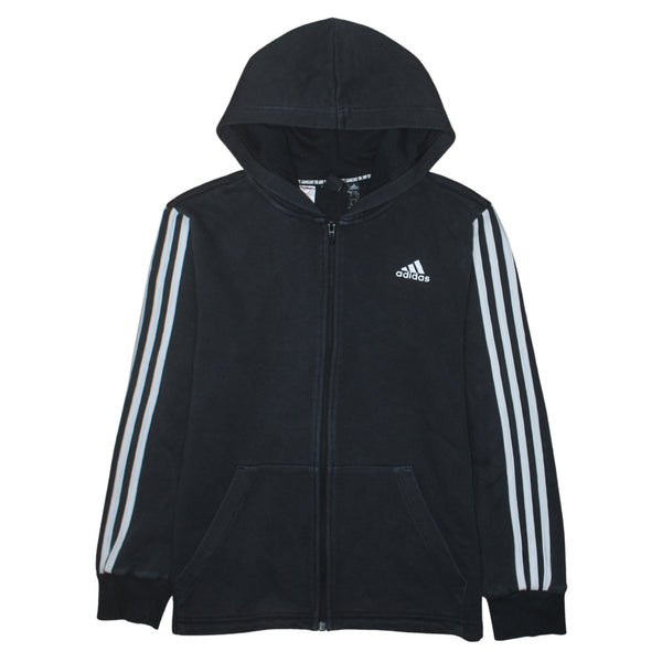 Adidas 90's Striped Sleeve Full Zip Up Hoodie Large Black