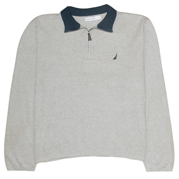 Nautica 90's Vintage Grey Quarter Zip Sweatshirt Men's XLarge