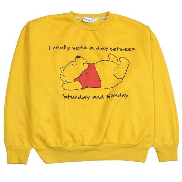 90's Disney Winnie The Pooh Yellow Crew Neck Sweatshirt Women's Medium