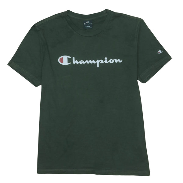 Vintage Champion 90's Green Spellout Short Sleeve T-Shirt, Men's Large