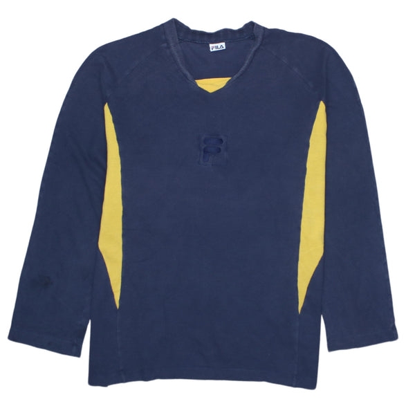 Vintage Fila 90's Lightweight V Neck Sweatshirt Large - Navy Blue