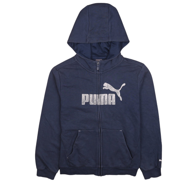 Puma 90's Vintage Navy Blue Spellout Zip Hoodie Women's Large