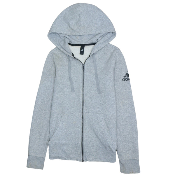 Adidas 90's Grey Drawstring Full Zip Hoodie Small with Pockets