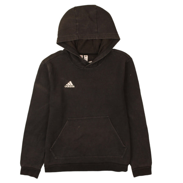 Adidas Vintage 90's Black Pullover Hoodie Drawstring Pockets Large
