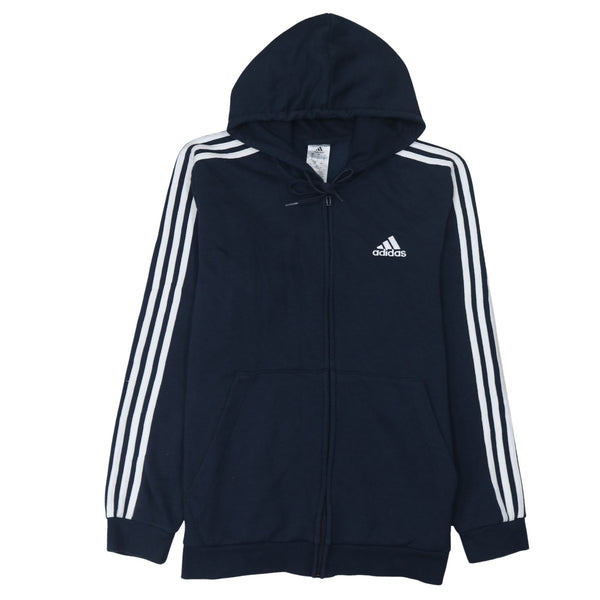 Adidas 90's Striped Sleeve Full Zip Up Hoodie Large Navy Blue
