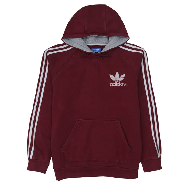 Adidas 90's Striped Sleeve Pullover Hoodie Medium Red