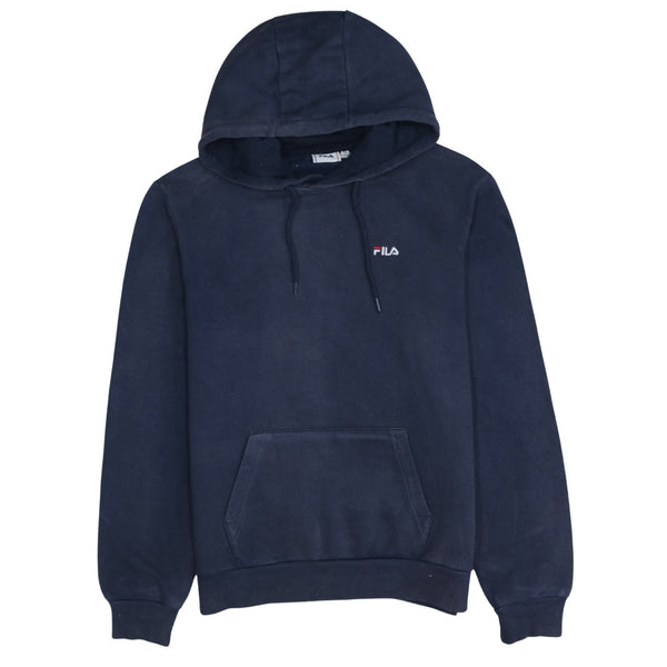 Fila 90's Vintage Navy Blue Pullover Hoodie XSmall with Drawstring Pockets