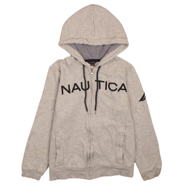 Nautica 90's Spellout Full Zip Up Hoodie Large Grey Vintage