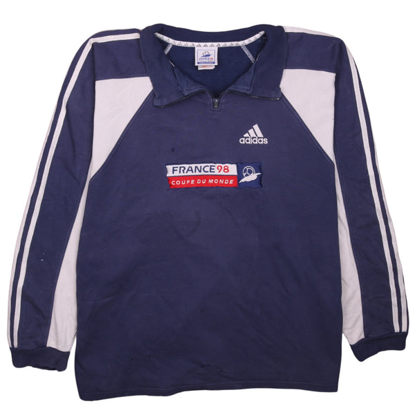 Adidas 90's France 98 World Cup Quater Zip Sweatshirt XLarge Navy Blue