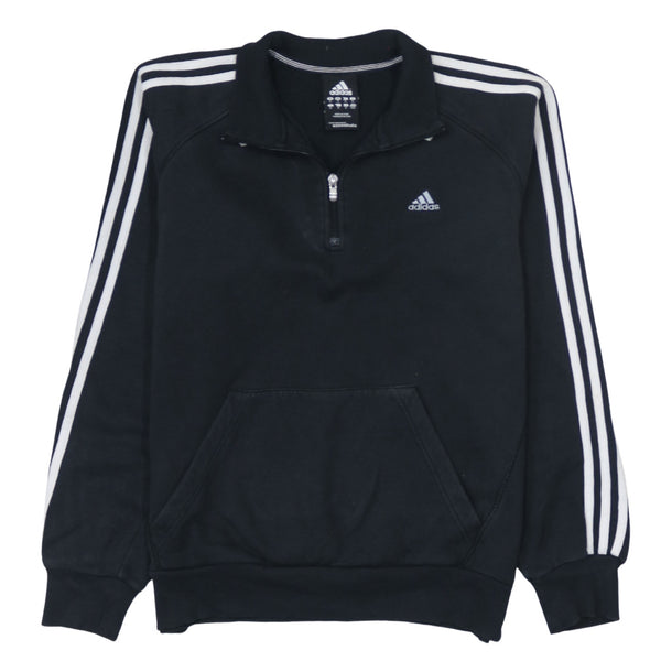 Adidas 90's Striped Sleeve Quarter Zip Sweatshirt Medium Black