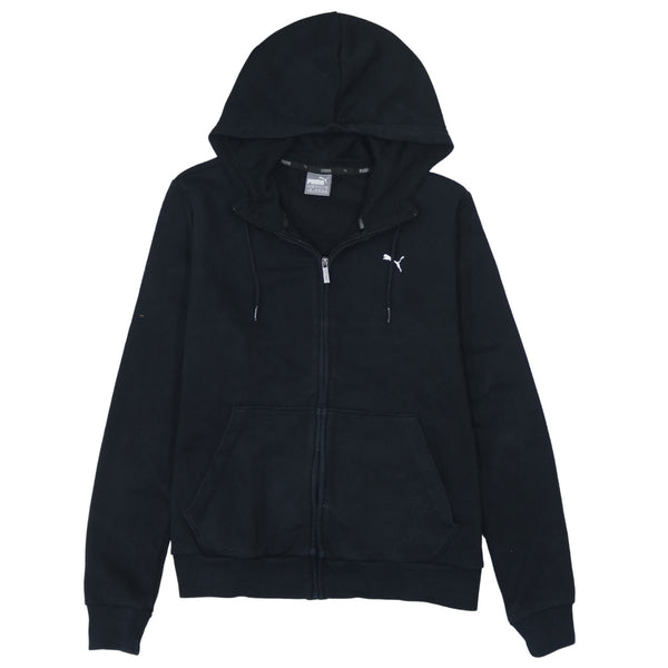 Puma Vintage 90's Black Drawstring Hoodie Large Full Zip Pockets