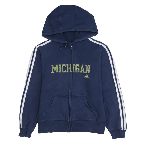 Adidas 90's Striped Sleeve Full Zip Up Hoodie Large Navy Blue