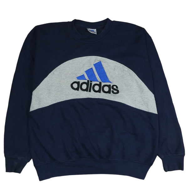 Adidas 90's Spellout Crew Neck Sweatshirt Men's XLarge Vintage Navy Blue