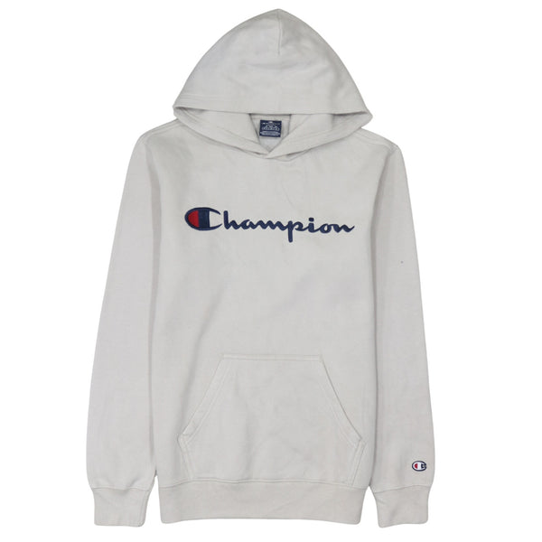 Champion 90's Spellout Pullover Hoodie Small Beige Cream