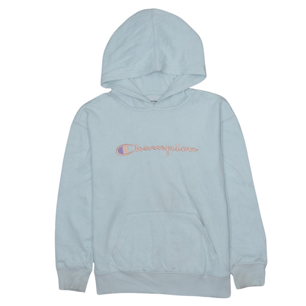 Vintage Champion 90s Blue Cotton Spellout Pullover Hoodie L