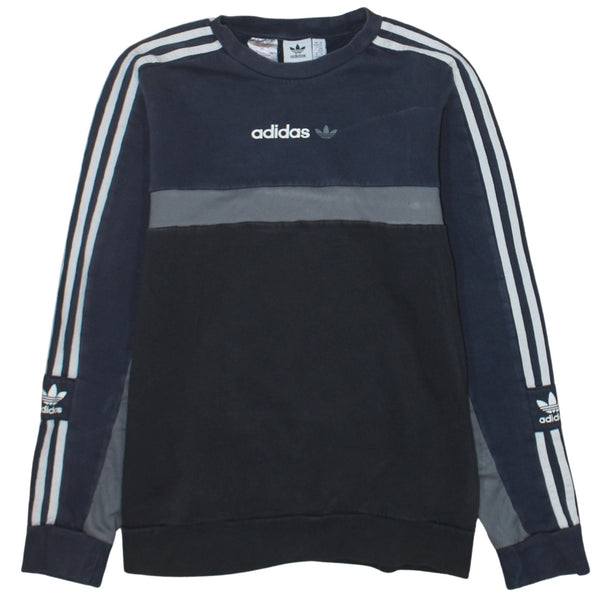 Adidas 90's Striped Sleeve Crew Neck Sweatshirt XLarge Black