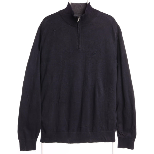 Nautica 90's Quarter Zip Knitted Jumper / Sweater Medium Navy Blue