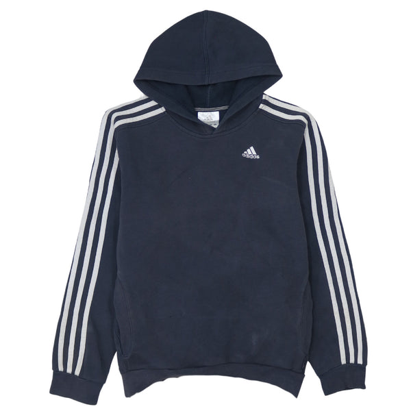 Adidas Vintage 90's Navy Striped Sleeve Pullover Hoodie Medium Unisex