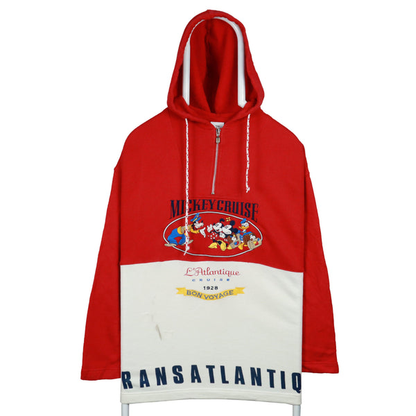 Vintage Disney Mickey Mouse 90's Red Quarter Zip Hoodie Small Rare
