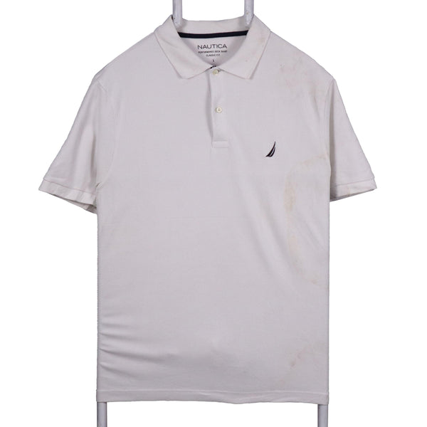 Nautica 90's Vintage Men’s Large White Polo Shirt - Small Logo, Short Sleeve