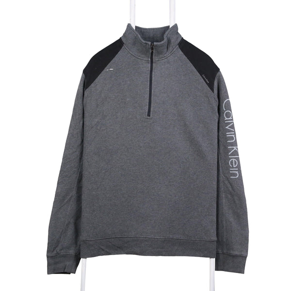 90's Calvin Klein Grey XL Quarter Zip Spellout Sweatshirt Men's