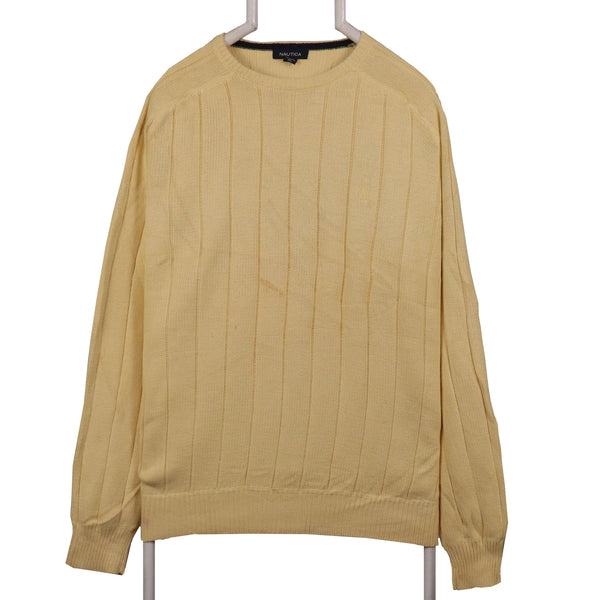 Vintage Nautica 90's Yellow Knitted Crewneck Jumper Mens XLarge