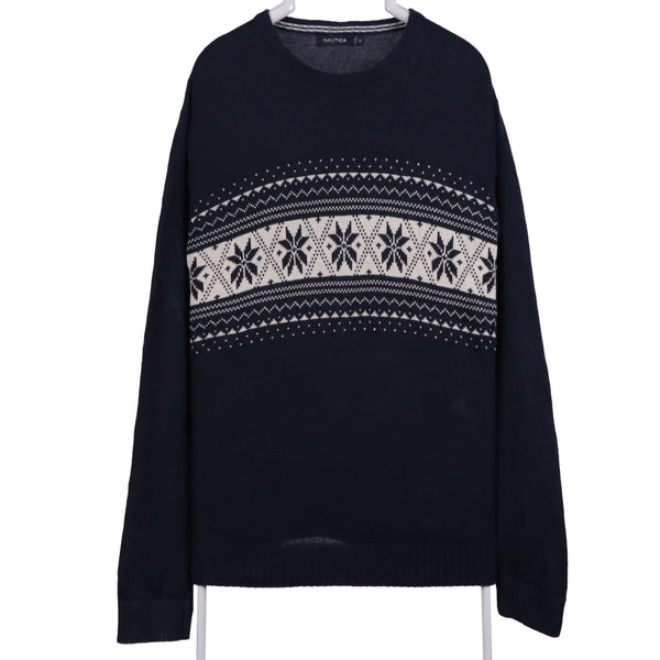 Vintage Nautica 90's Navy Blue Knitted Crewneck Sweater XL