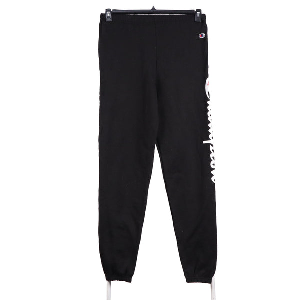Champion 90's Vintage Black Joggers with Spellout Logo, Size Small