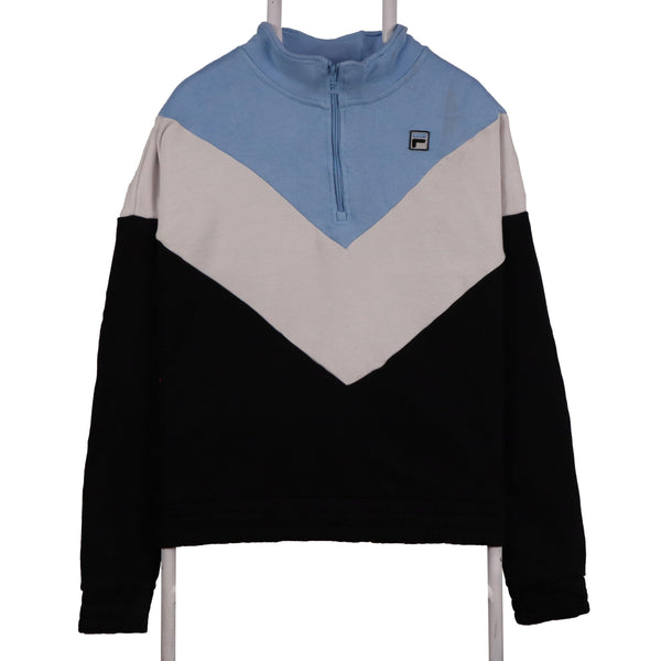 Fila Vintage 90's Black Quarter Button Pullover Large Jumper