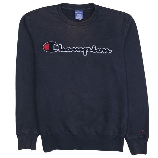 Champion 90's Spellout Crew Neck Sweatshirt Small Navy Blue