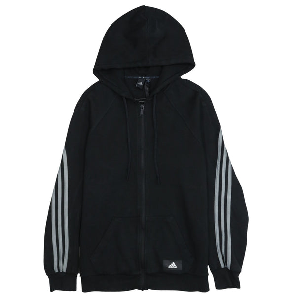 Adidas 90's Striped Sleeve Full Zip Up Hoodie Small Black