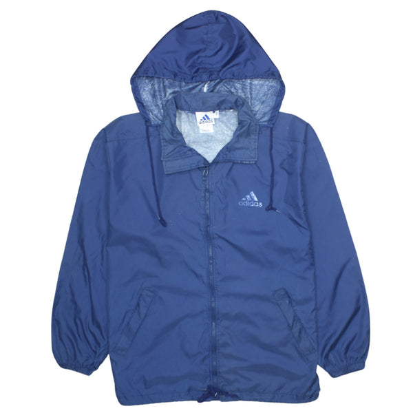 Adidas 90's Vintage Hooded Windbreaker Medium Navy Zip Up Jacket