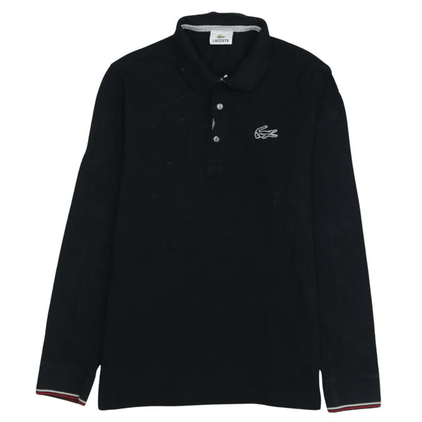 Lacoste 90's Long Sleeve Quarter Button Polo Shirt Small  Black