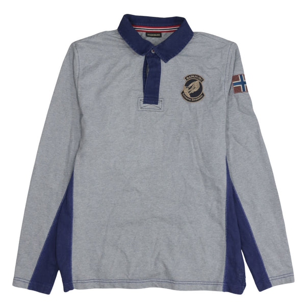 Napapijri 90's Long Sleeve Quarter Button Polo Shirt Small  Grey
