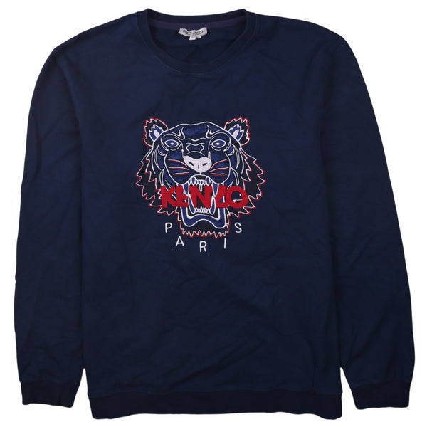 Kenzo Vintage 90's Spellout XXL Crew Neck Sweatshirt Navy Blue