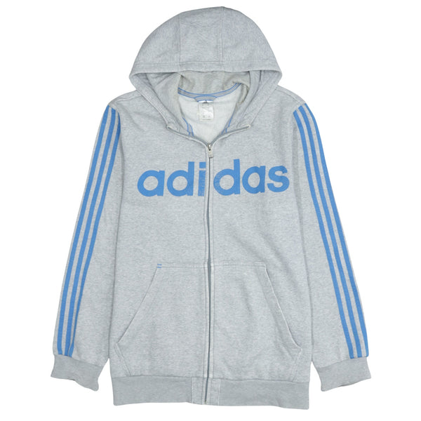 Adidas 90's Spellout Full Zip Up Hoodie Large Grey - Vintage Cotton Men's