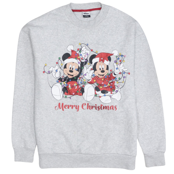 Disney 90's Merry Christmas Crew Neck Sweatshirt Small Grey