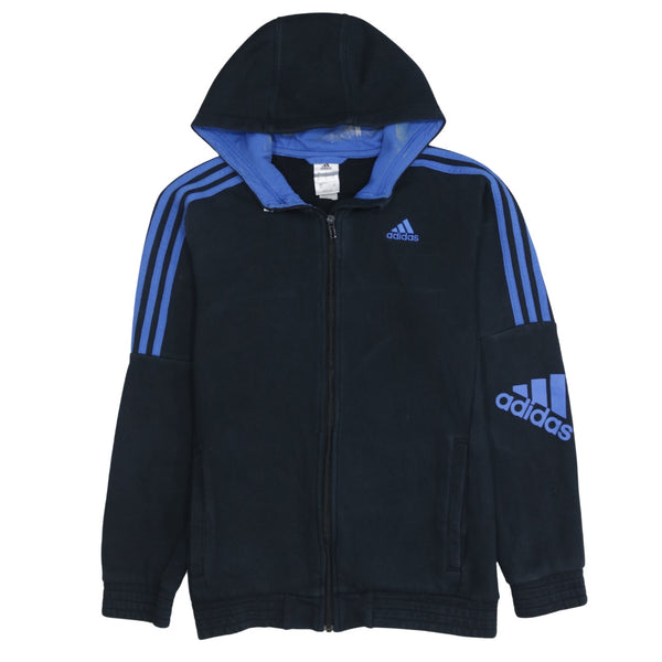 Adidas 90's Striped Sleeve Full Zip Up Hoodie Small Black