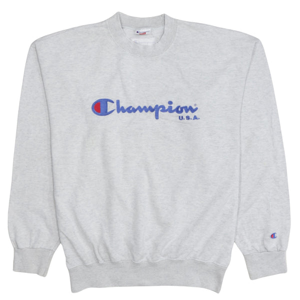 Champion 90's Spellout Crew Neck Sweatshirt Medium Grey