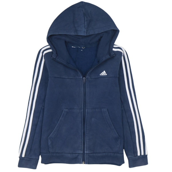 Adidas Vintage Navy Blue Hoodie XSmall Striped Sleeve Zip Up