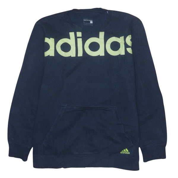 Adidas 90's Spellout Crew Neck Sweatshirt Men's Large Navy Blue Vintage Cotton