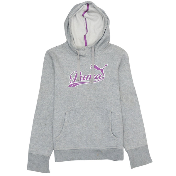 Puma 90s Vintage Spellout Grey Hoodie Small Men's Pullover Cotton